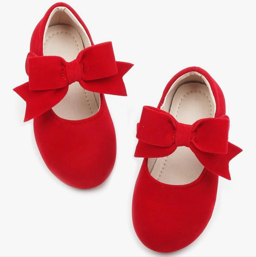 Kiderence Red Bow Flats Baby Girl 8.5  Toddler Velvet